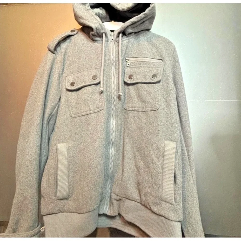 American Rag CIE 1984 Wool Blend Hooded Jacket Mens Large Gray Full Zip Coat